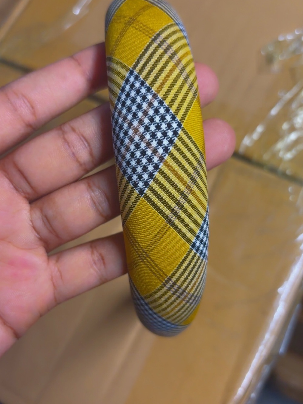 Gucci Yellow Plaid Padded Hair Tie